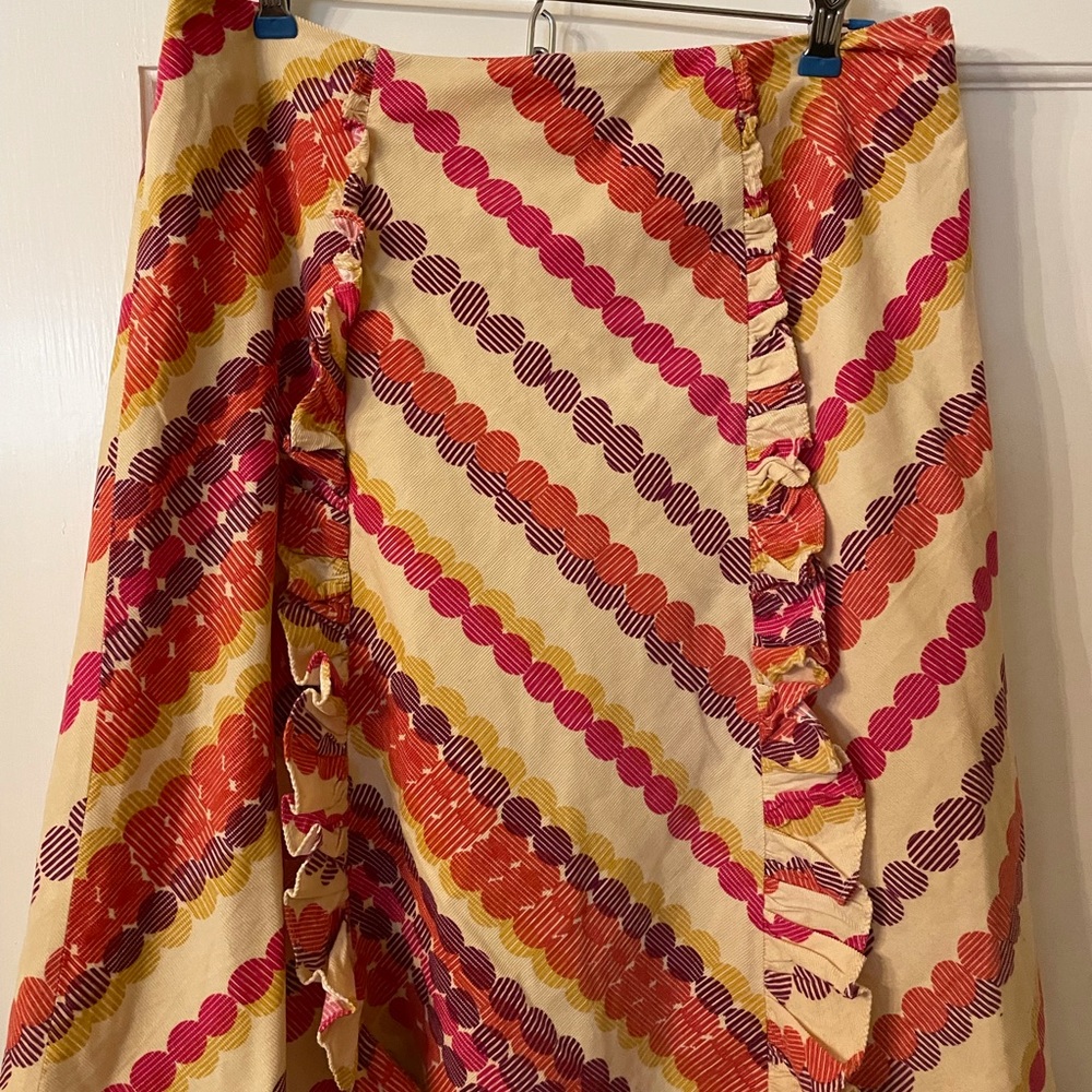 Anthropologie polka dot and ruffle corduroy skirt
